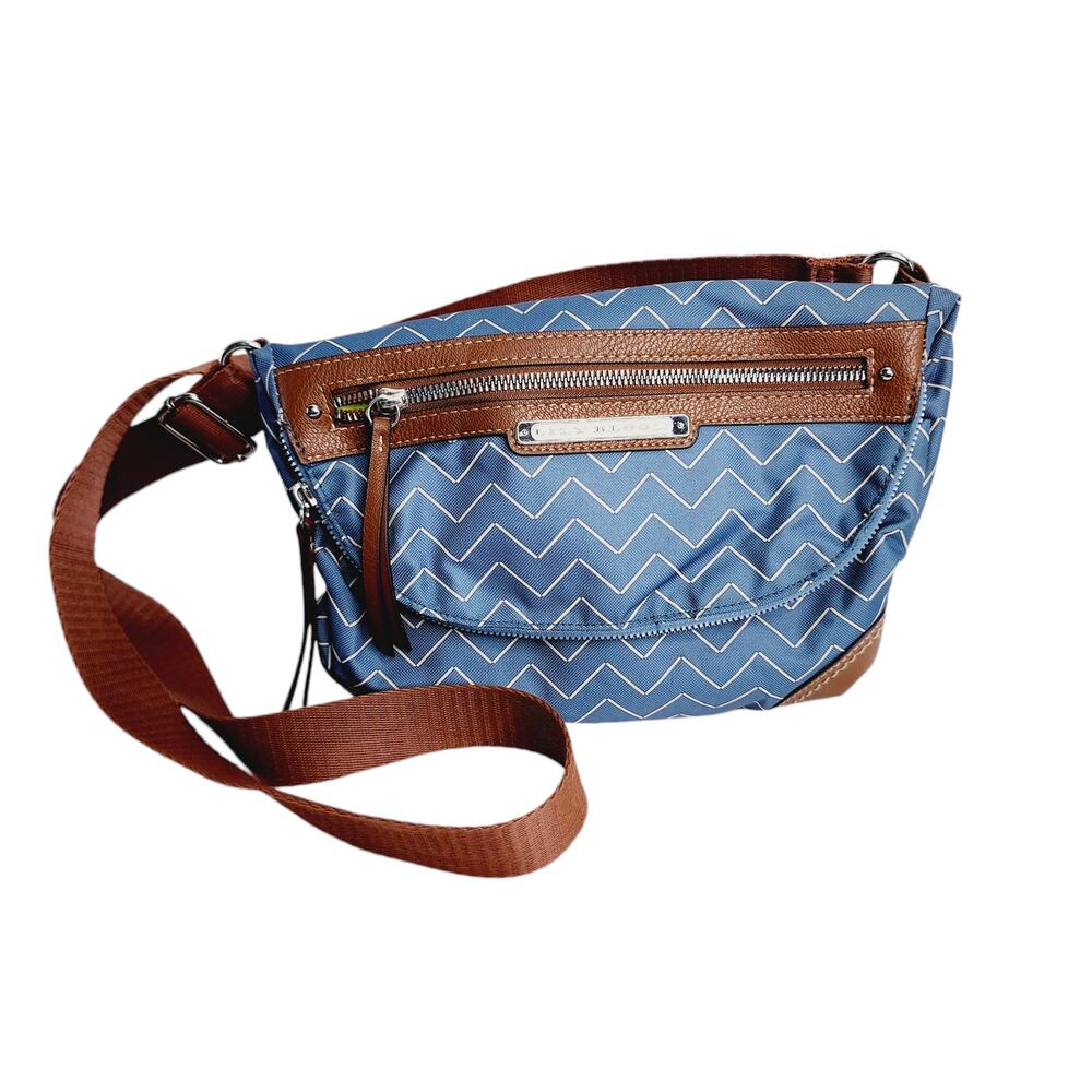 Lily Bloom Blue Zig Zag Crossbody Bag ECO Recycled Polyester Front Flap